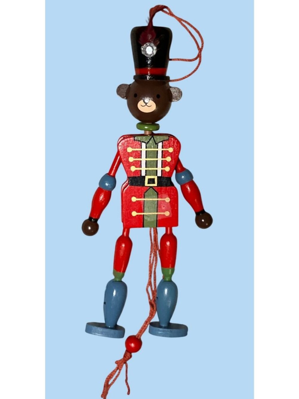 Wooden Bear Nutcracker Ornament With Pull String Mechanism
